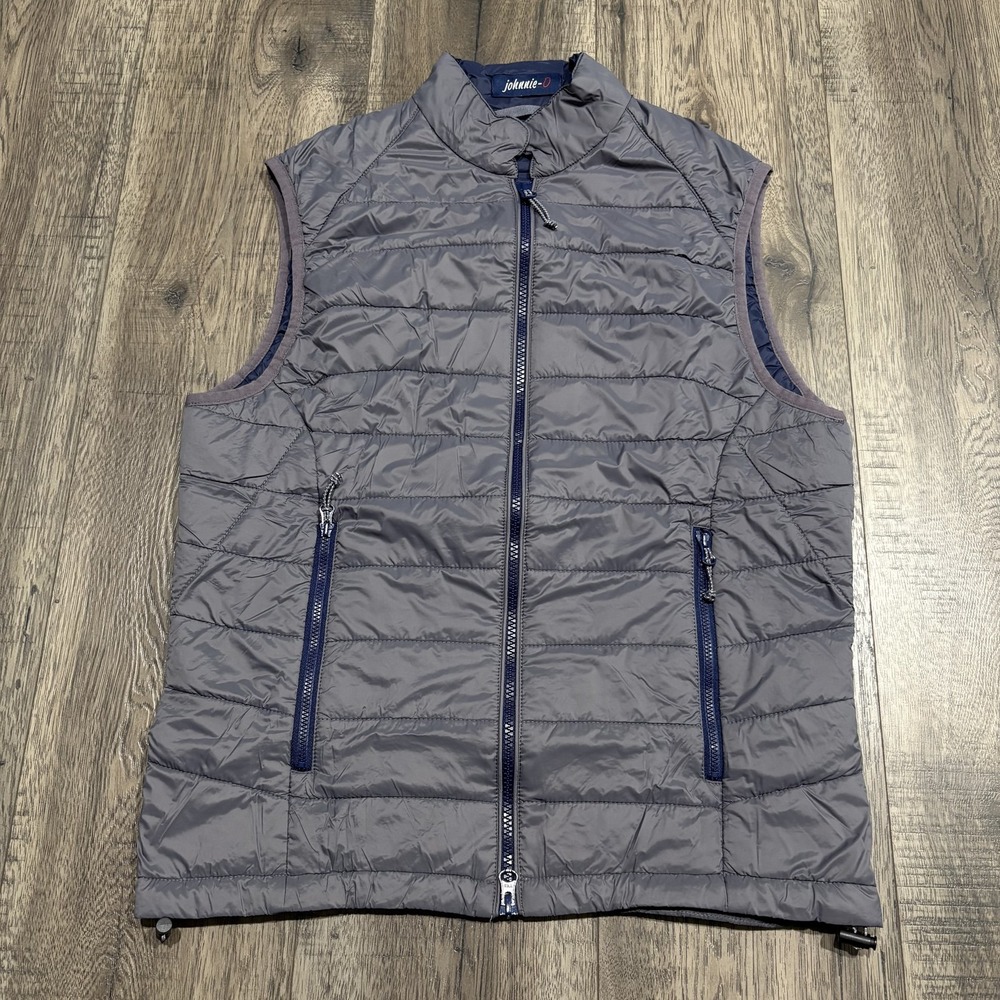 Johnnie-O Vest Mens Small Gray Straits Quilted Puffer Nylon Full Zip Outdoor
